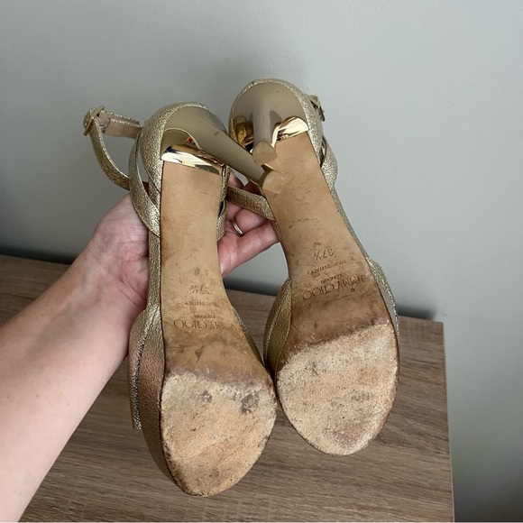 Jimmy Choo Kayden Gold Patent Platform Stiletto Heels - Picture 7 of 16